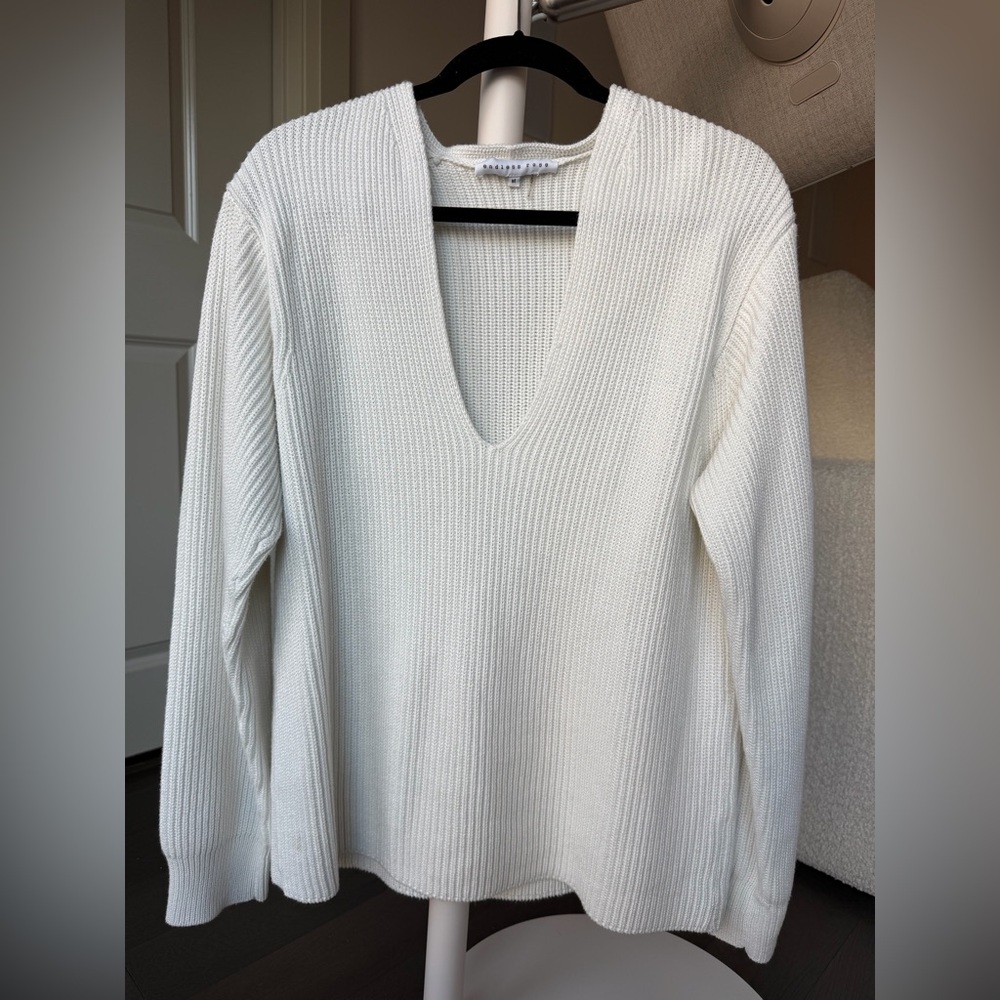 Endless Rose Cream Deep V-Neck Cable Knit Sweater